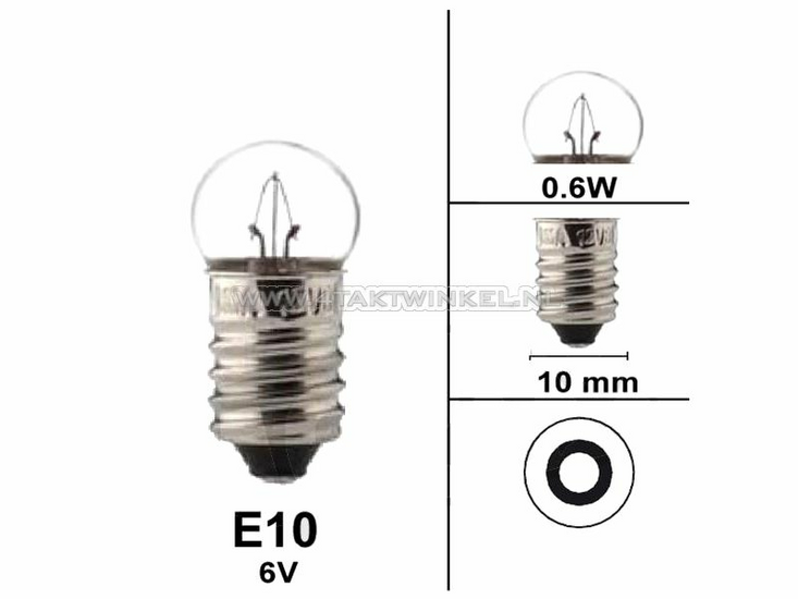 Gl&uuml;hlampe E10 Schraubfassung, 6 Volt, 0,6 Watt