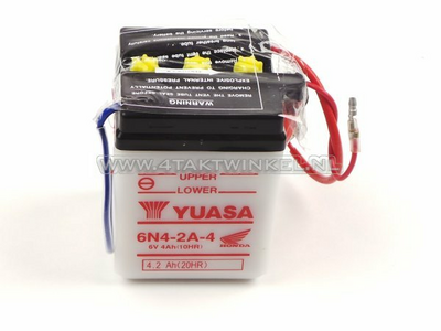 Batterie 6 Volt 4 Ampere, C50, CB50, Säurebatterie, Yuasa, original Honda